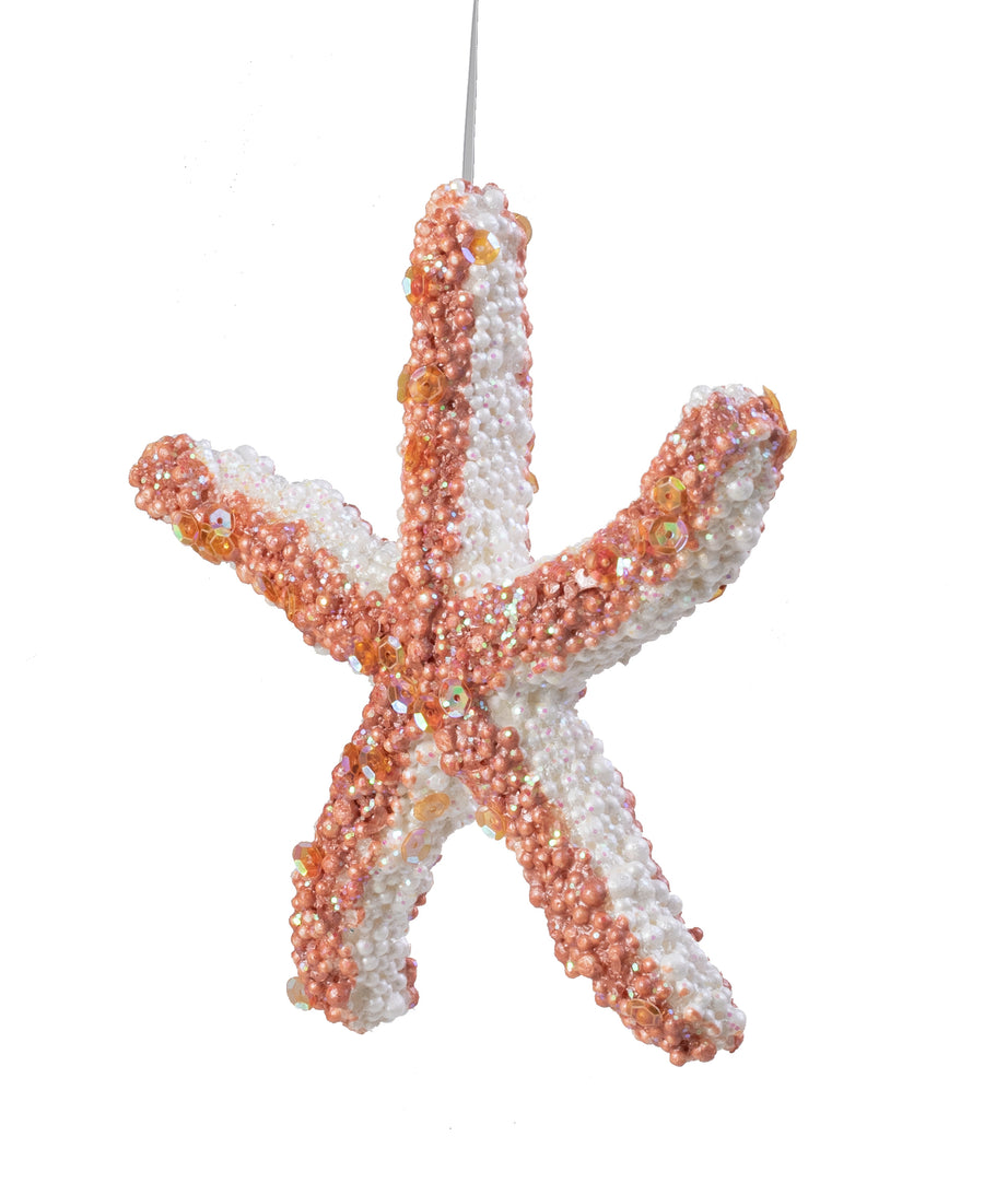 7.5" Pearl & Sequin Starfish Ornament: Rose Gold