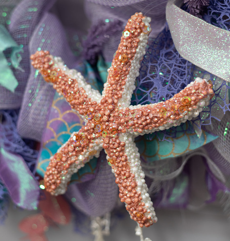 7.5" Pearl & Sequin Starfish Ornament: Rose Gold