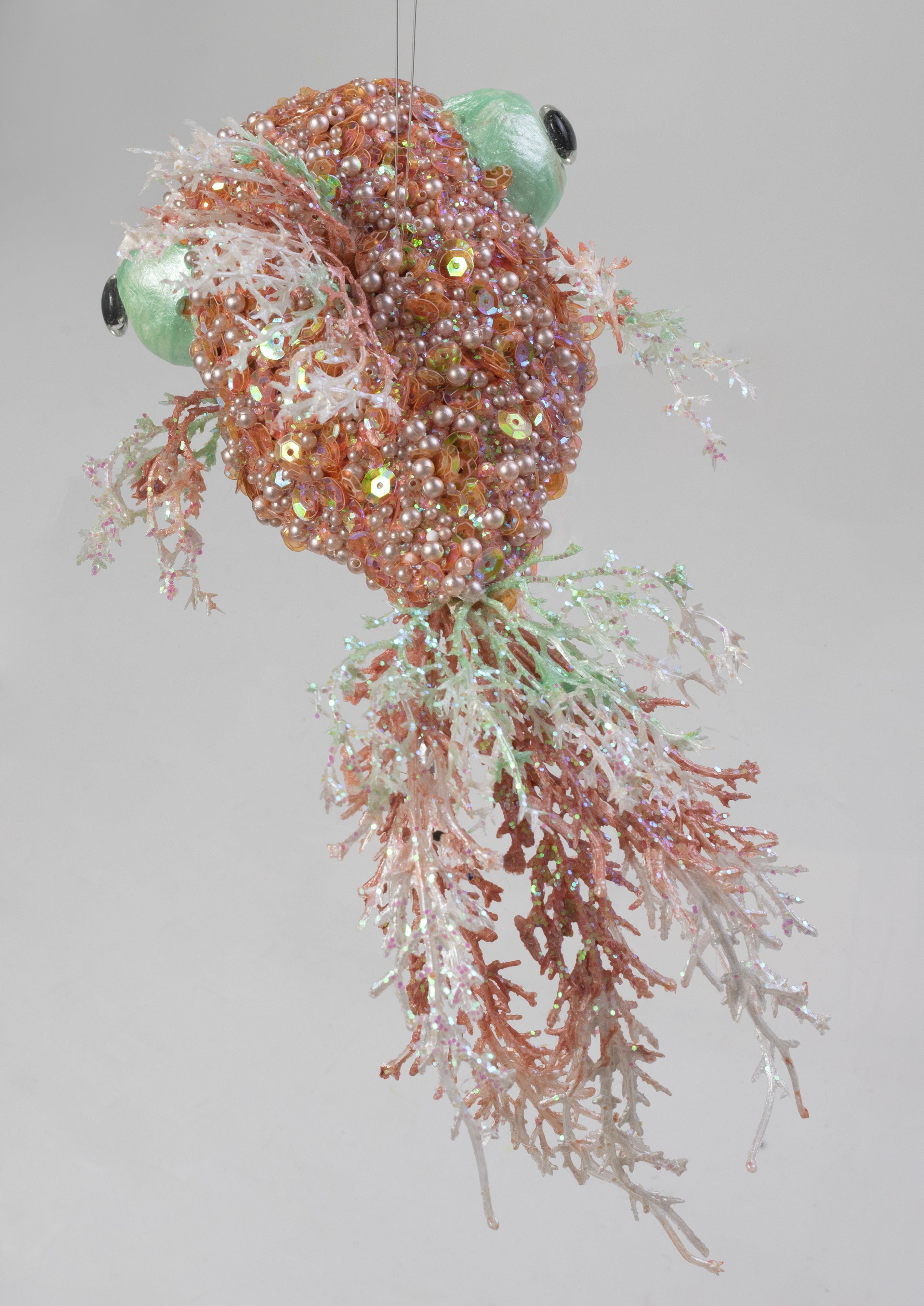 13" Pearl & Sequin Chubby Fish Ornament: Coral