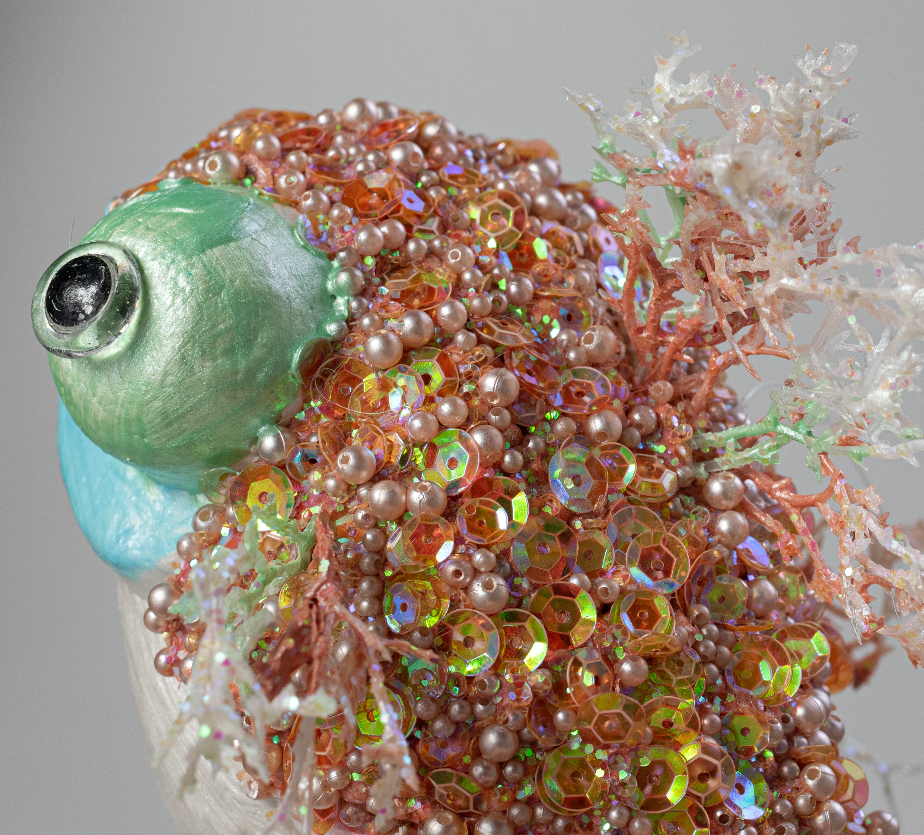 13" Pearl & Sequin Chubby Fish Ornament: Coral