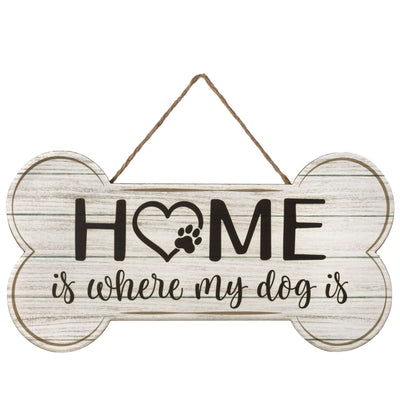 12.5" Wooden Sign: Home is Where Dog Bone