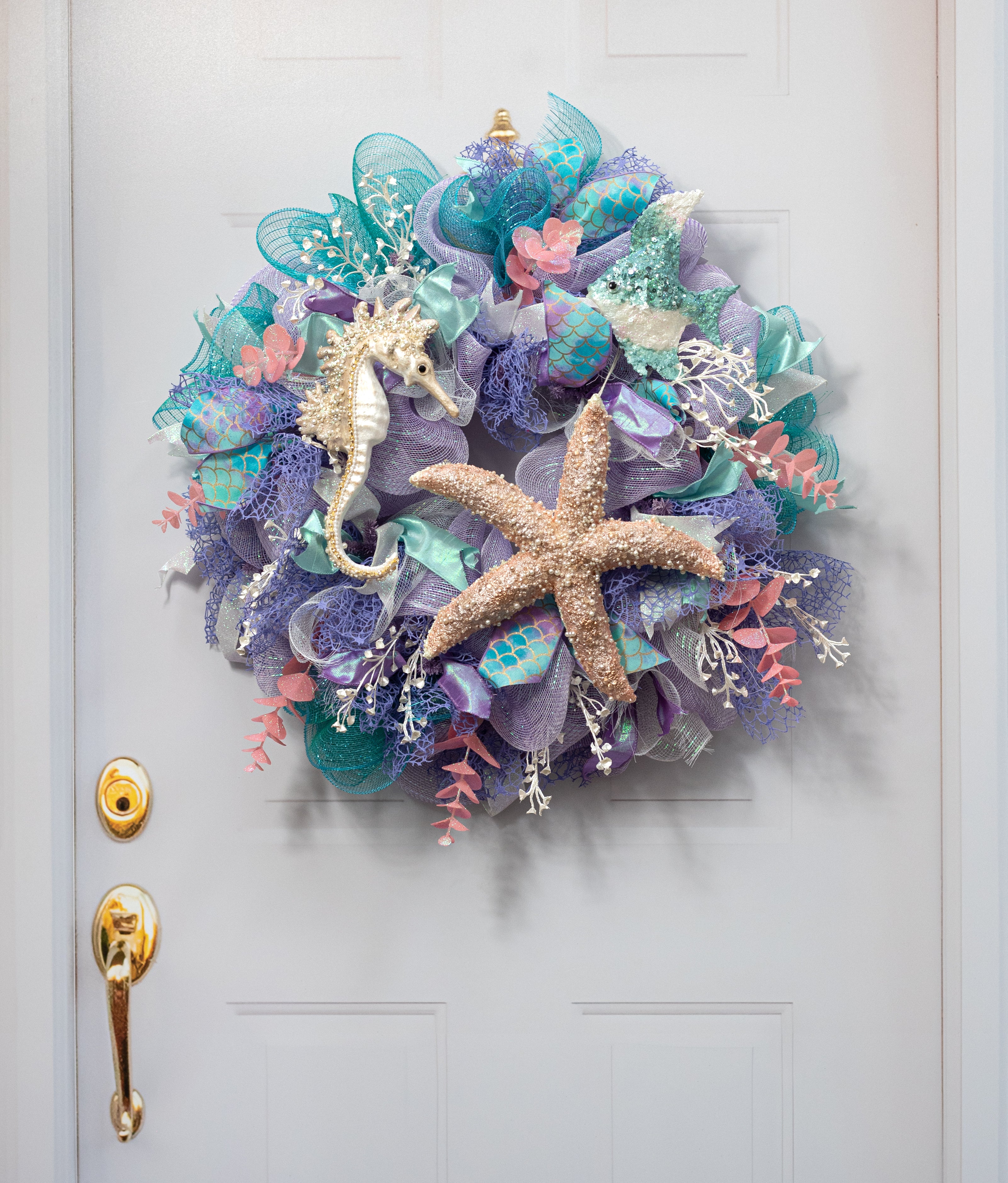 11" Pearl & Sequin Seahorse Ornament: Beige