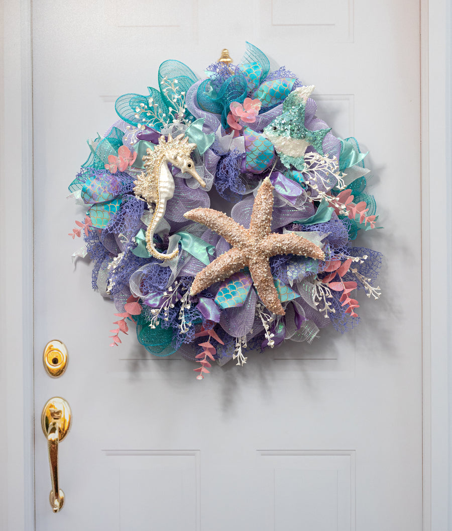 11" Pearl & Sequin Seahorse Ornament: Beige