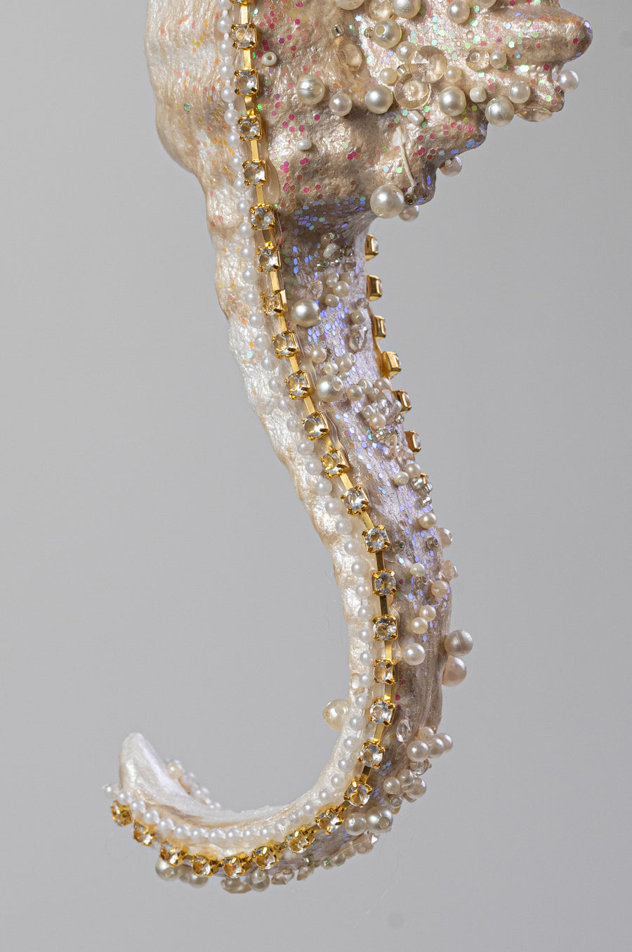 11" Pearl & Sequin Seahorse Ornament: Beige
