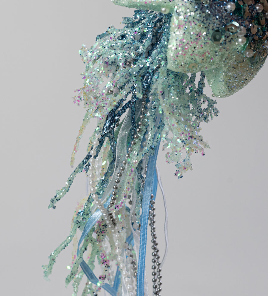 18" Pearl & Sequin Jellyfish Ornament: Blue