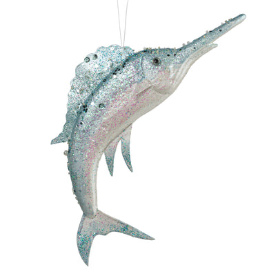 12" Pearl & Sequin Swordfish Ornament: Blue