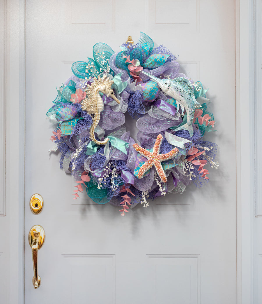 12" Pearl & Sequin Swordfish Ornament: Blue