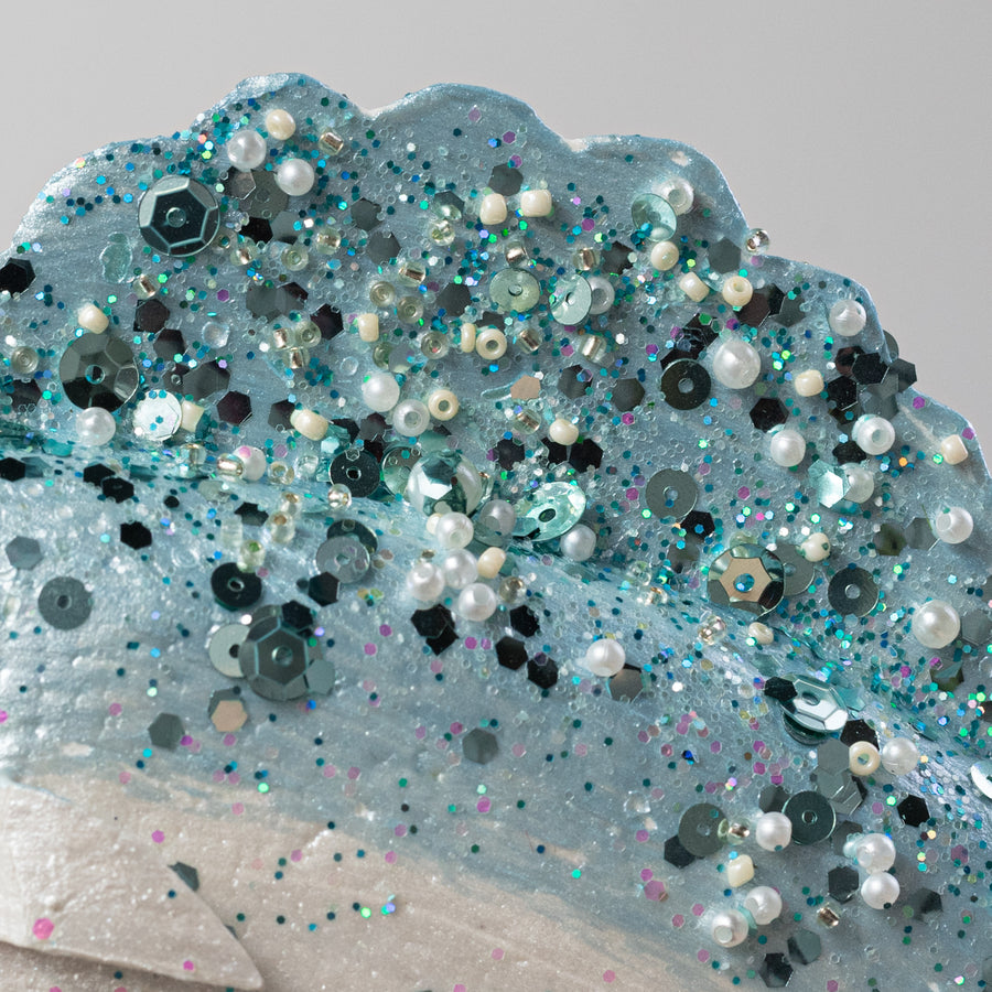 12" Pearl & Sequin Swordfish Ornament: Blue