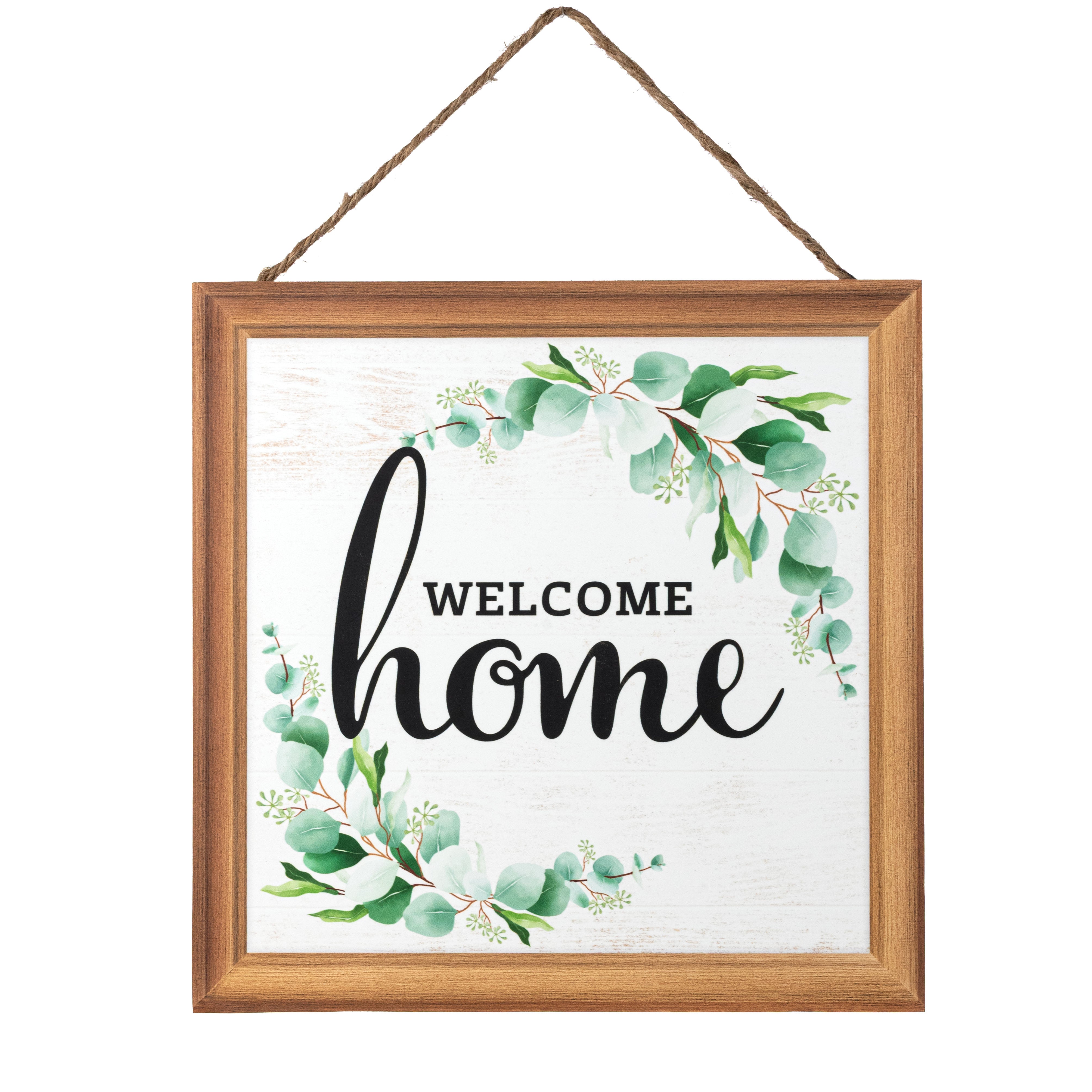 10" Square Wooden Sign: Welcome Home Eucalyptus