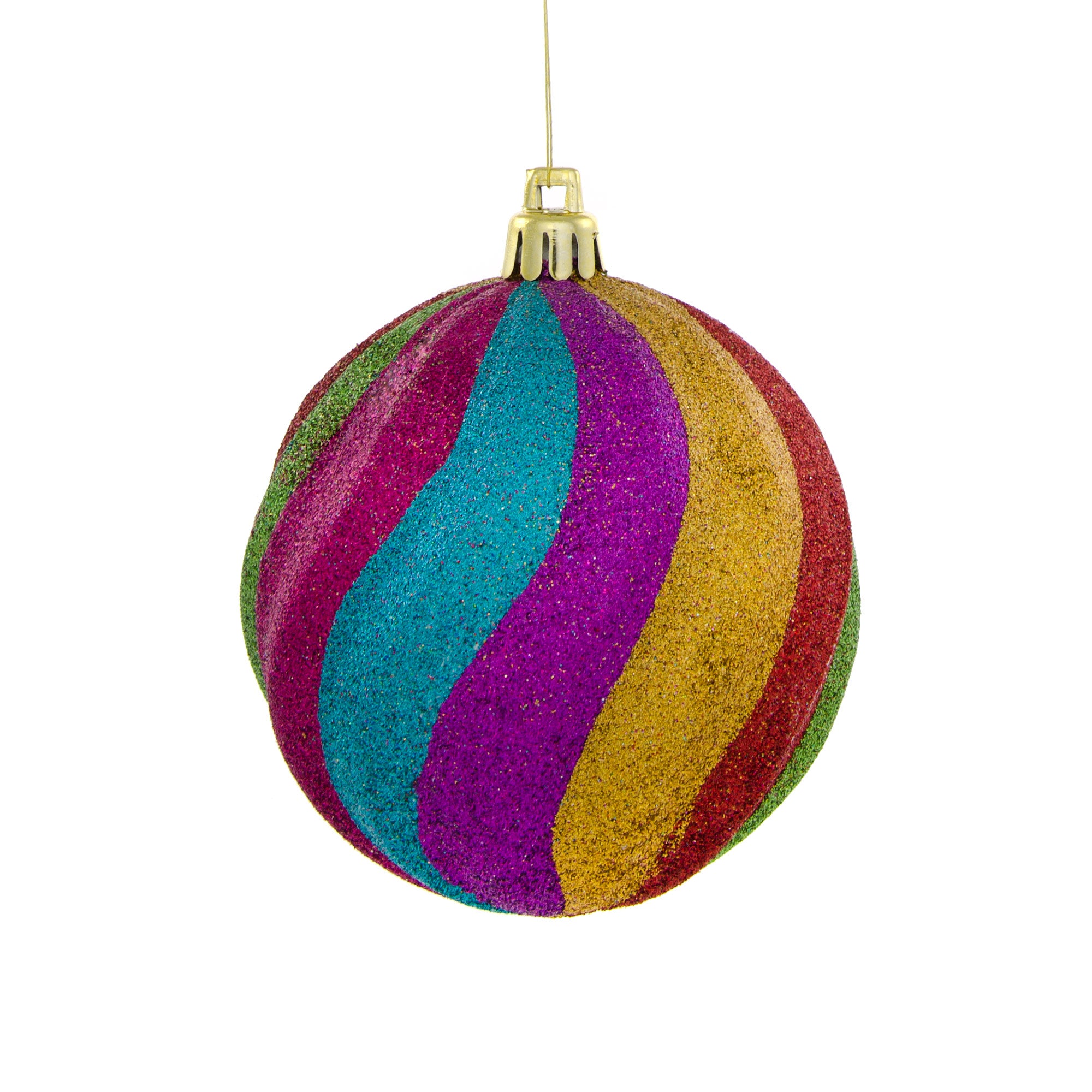 80MM Round Swirl Stripe Metallic Ball Ornament: Glitter Multicolor