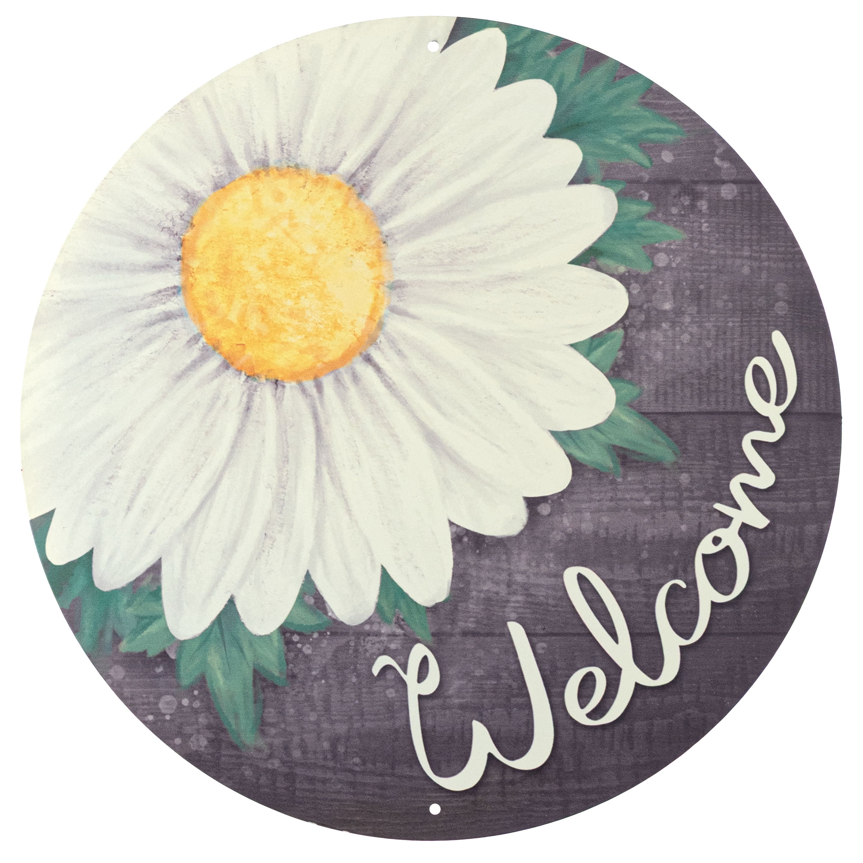12" Round Metal Sign: Welcome Daisy Flower