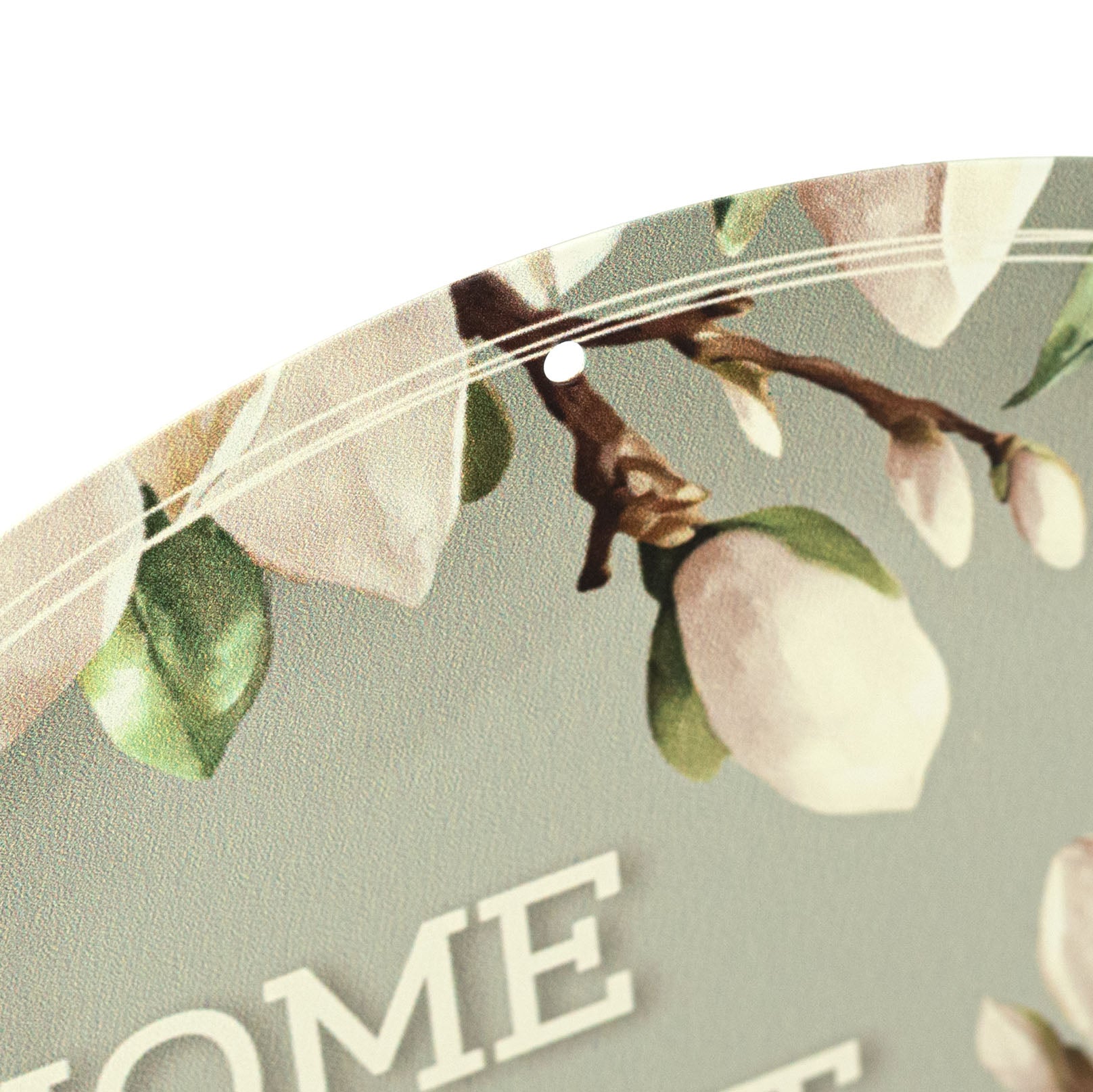 12" Round Metal Sign: Home Sweet Home Magnolia Buds & Flowers