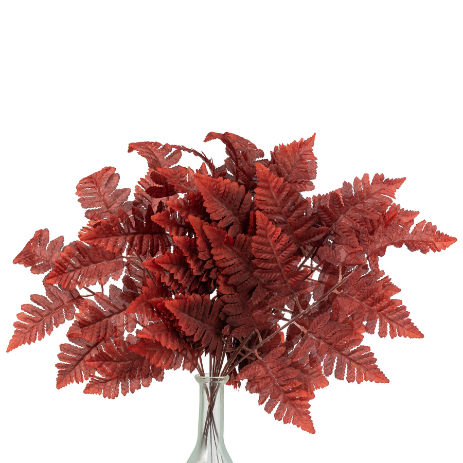 17" Pull Apart Silk Leather Leaf Bush: Rust Red (12 Stems)