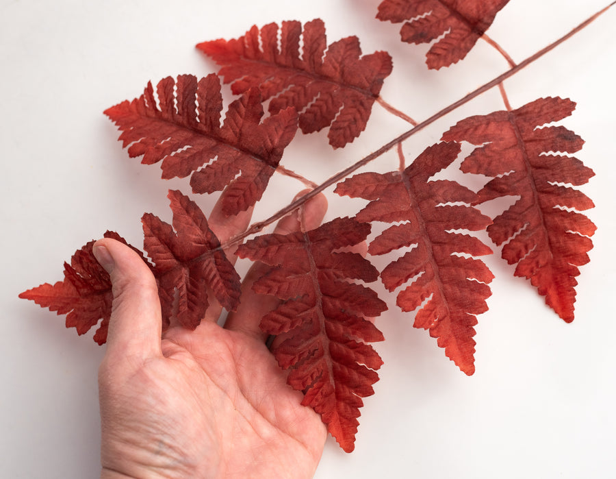 17" Pull Apart Silk Leather Leaf Bush: Rust Red (12 Stems)