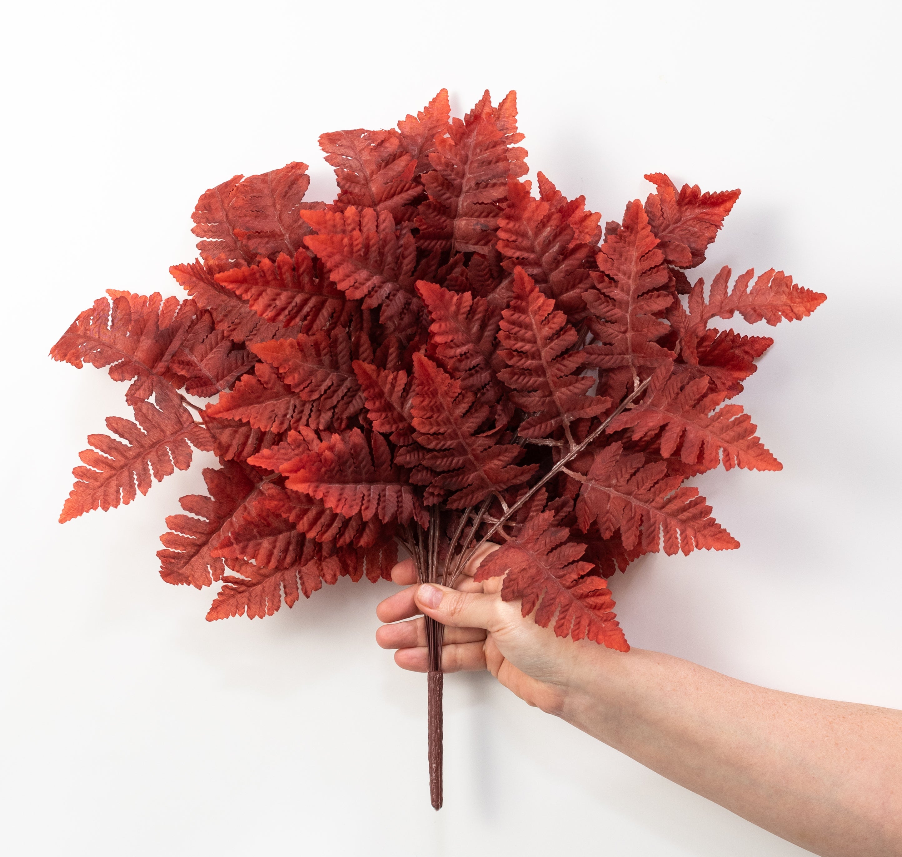 17" Pull Apart Silk Leather Leaf Bush: Rust Red (12 Stems)