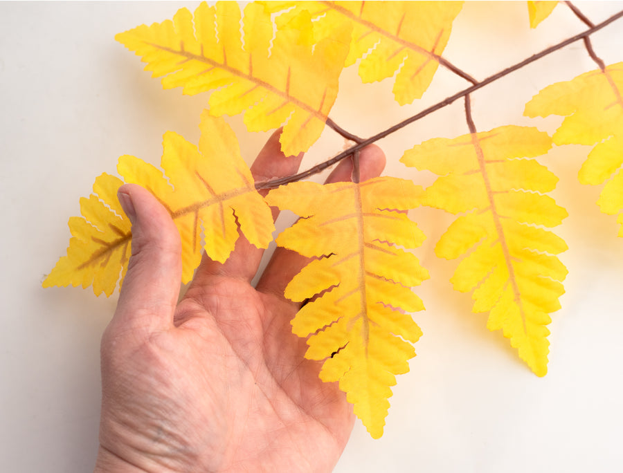 17" Pull Apart Silk Leather Leaf Bush: Mustard Yellow (12 Stems)
