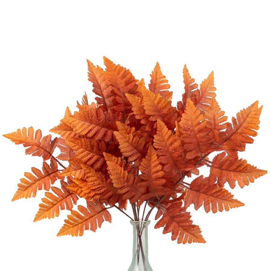 17" Pull Apart Silk Leather Leaf Bush: Dark Orange (12 Stems)