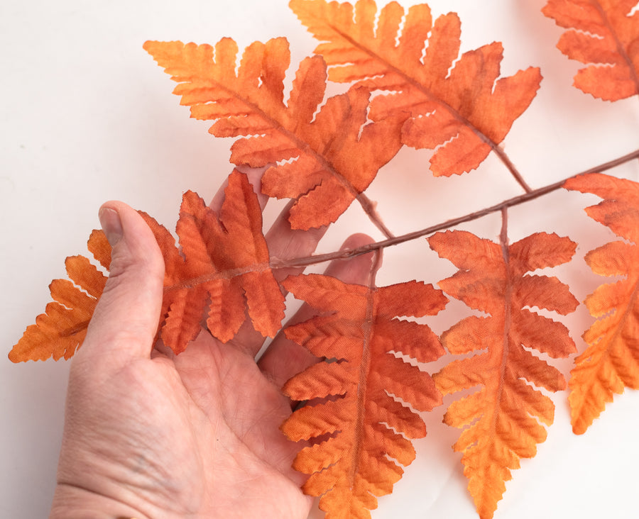 17" Pull Apart Silk Leather Leaf Bush: Dark Orange (12 Stems)