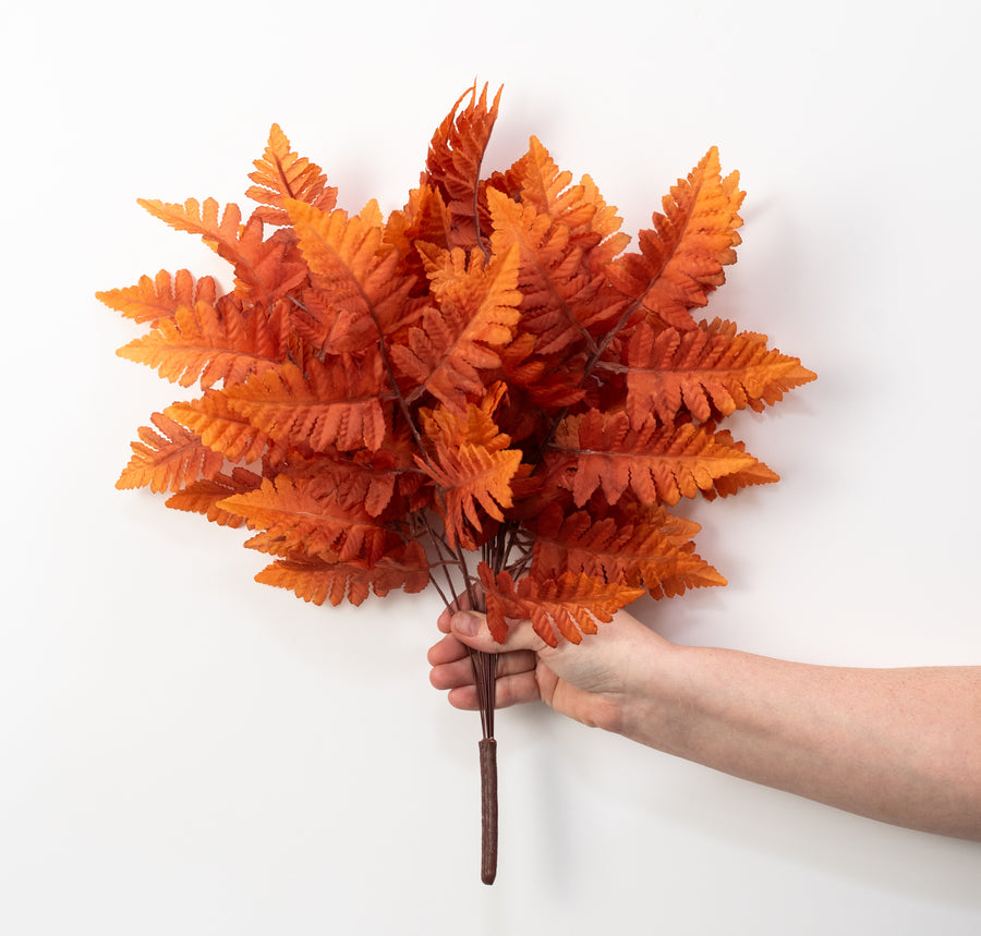17" Pull Apart Silk Leather Leaf Bush: Dark Orange (12 Stems)