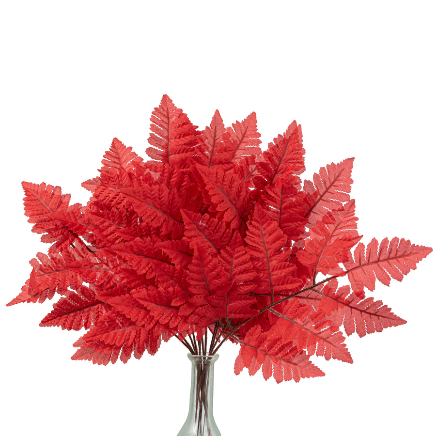 17" Pull Apart Silk Leather Leaf Bush: Red (12 Stems)