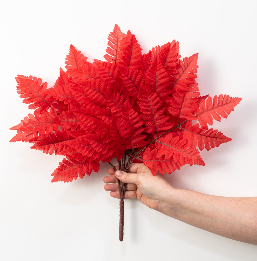 17" Pull Apart Silk Leather Leaf Bush: Red (12 Stems)