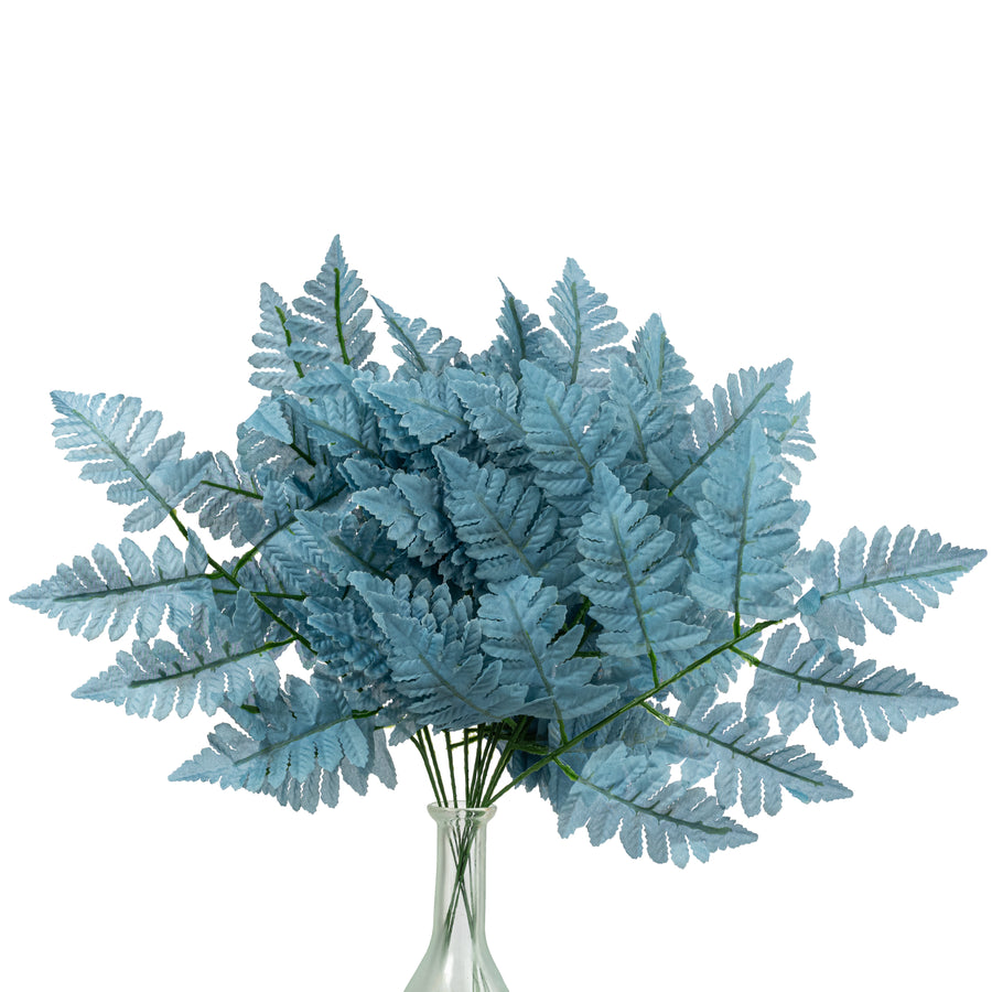 17" Pull Apart Silk Leather Leaf Bush: Smoke Blue (12 Stems)