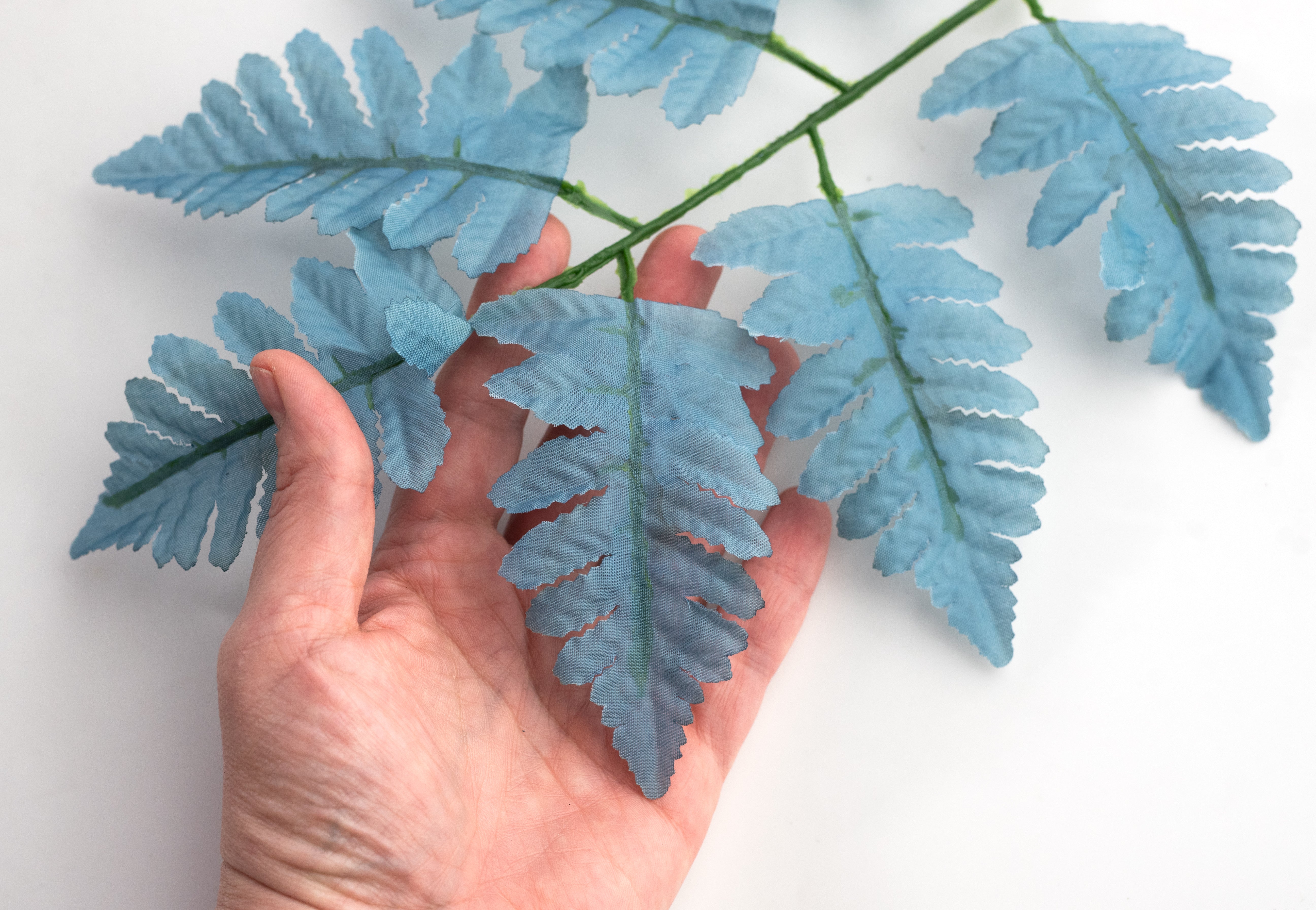 17" Pull Apart Silk Leather Leaf Bush: Smoke Blue (12 Stems)