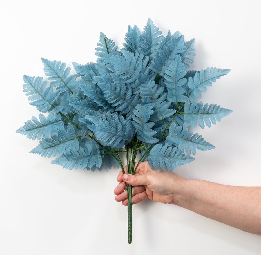17" Pull Apart Silk Leather Leaf Bush: Smoke Blue (12 Stems)