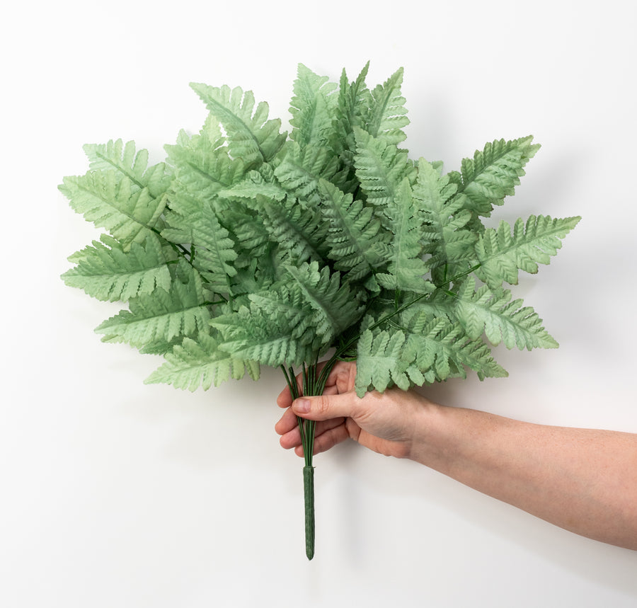 17" Pull Apart Silk Leather Leaf Bush: Sage Green (12 Stems)