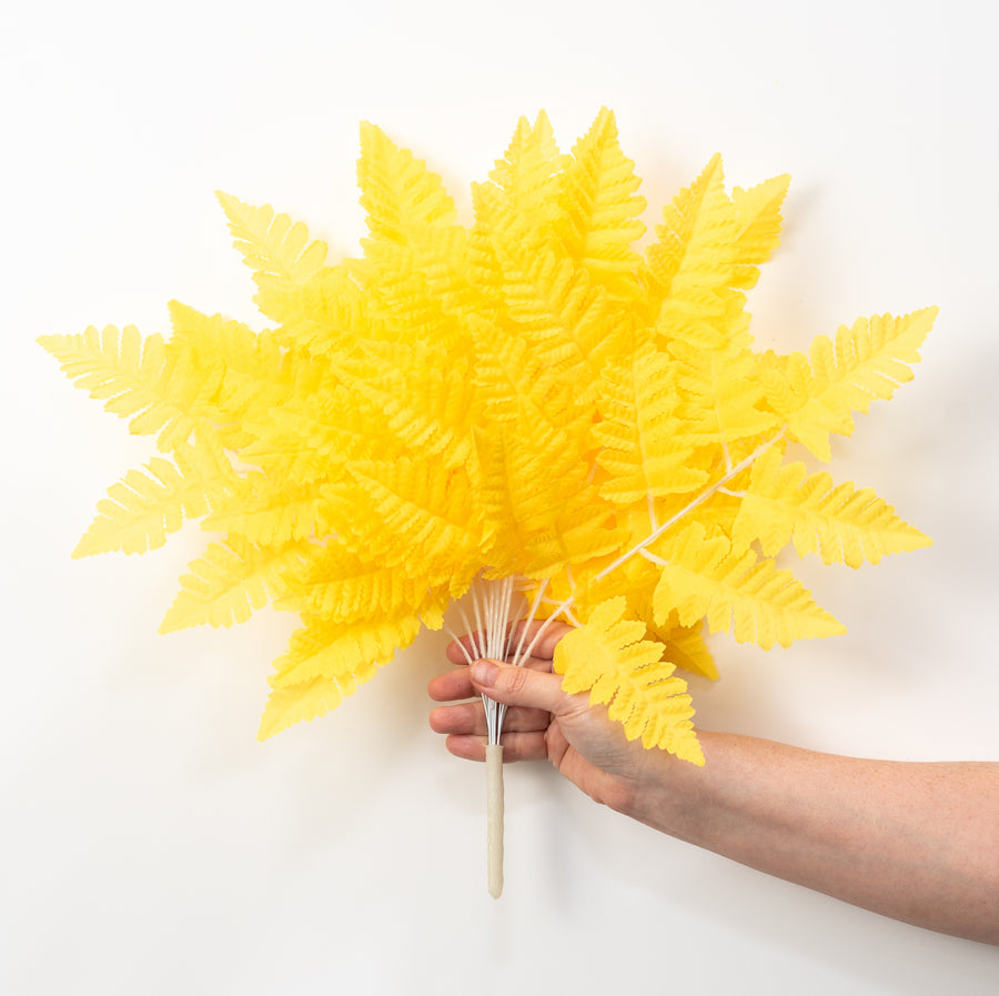 17" Pull Apart Silk Leather Leaf Bush: Yellow (12 Stems)