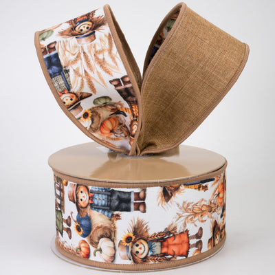 2.5" Double Sided Fused Fall Scarecrows Ribbon (10 Yards)