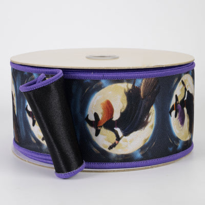 2.5" Double Sided Fused Halloween Moon Witches Ribbon (10 Yards)