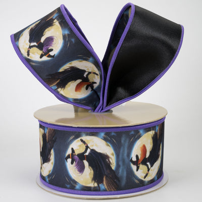2.5" Double Sided Fused Halloween Moon Witches Ribbon (10 Yards)
