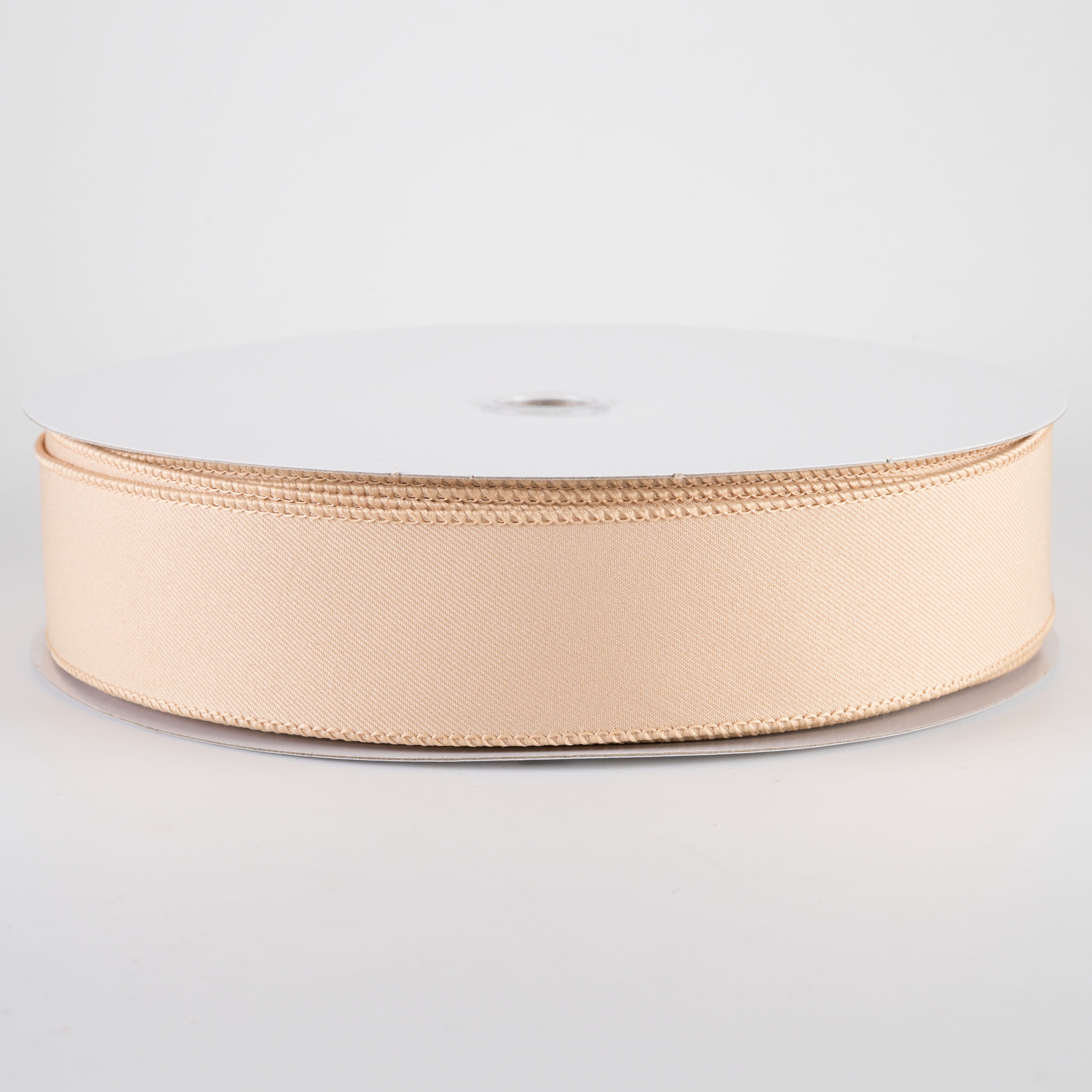 1.5" Diagonal Weave Fabric Ribbon: Light Beige (50 Yards)