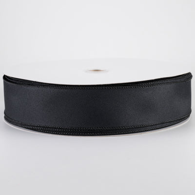 1.5" Diagonal Weave Fabric Ribbon: Black (50 Yards)