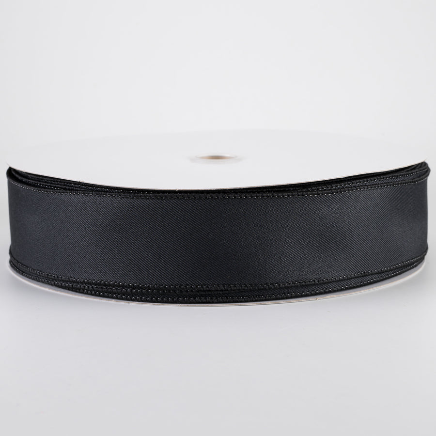 1.5" Diagonal Weave Fabric Ribbon: Black (50 Yards)
