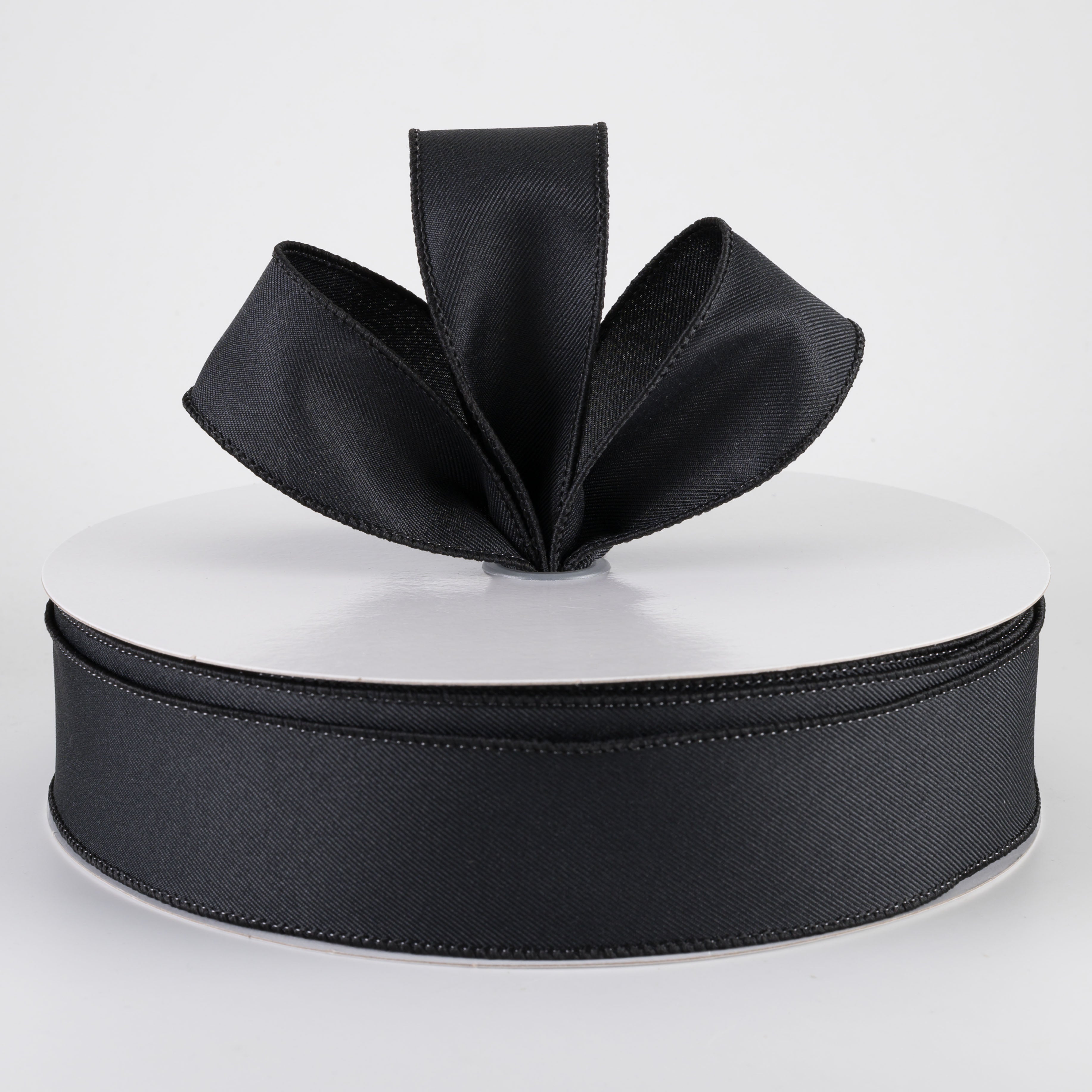 1.5" Diagonal Weave Fabric Ribbon: Black (50 Yards)
