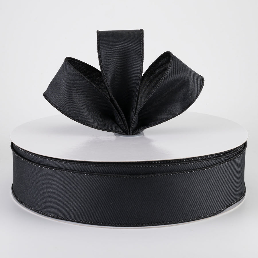 1.5" Diagonal Weave Fabric Ribbon: Black (50 Yards)