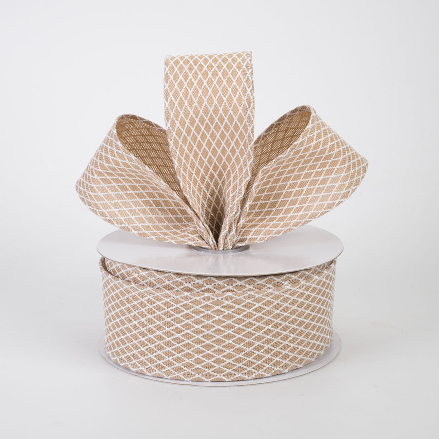 1.5" Mini Glitter Harlequin Ribbon: White on Natural (10 Yards)