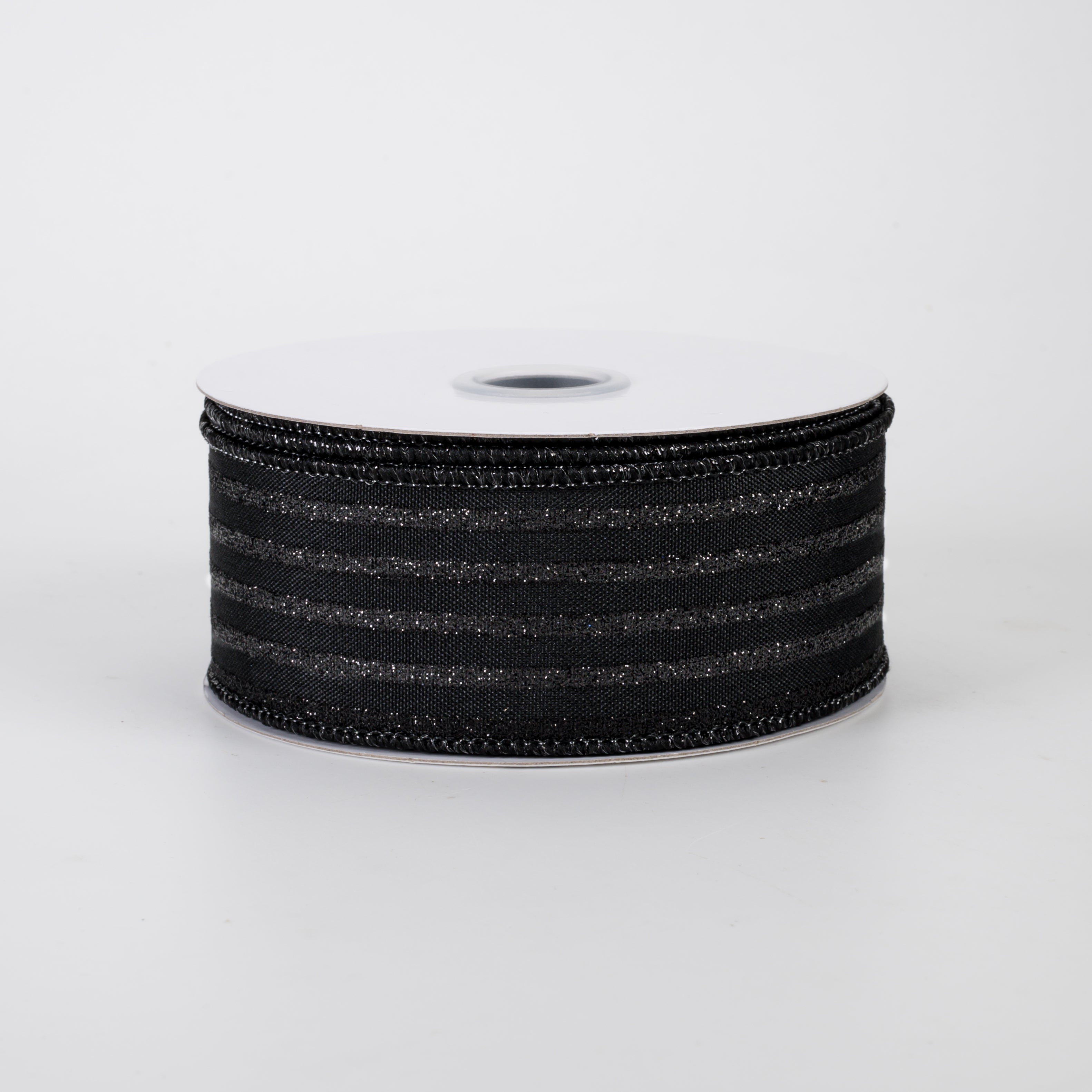 1.5" Glitter Vertical Stripe Ribbon: Black (10 Yards)