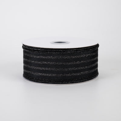 1.5" Glitter Vertical Stripe Ribbon: Black (10 Yards)