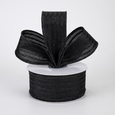 1.5" Glitter Vertical Stripe Ribbon: Black (10 Yards)