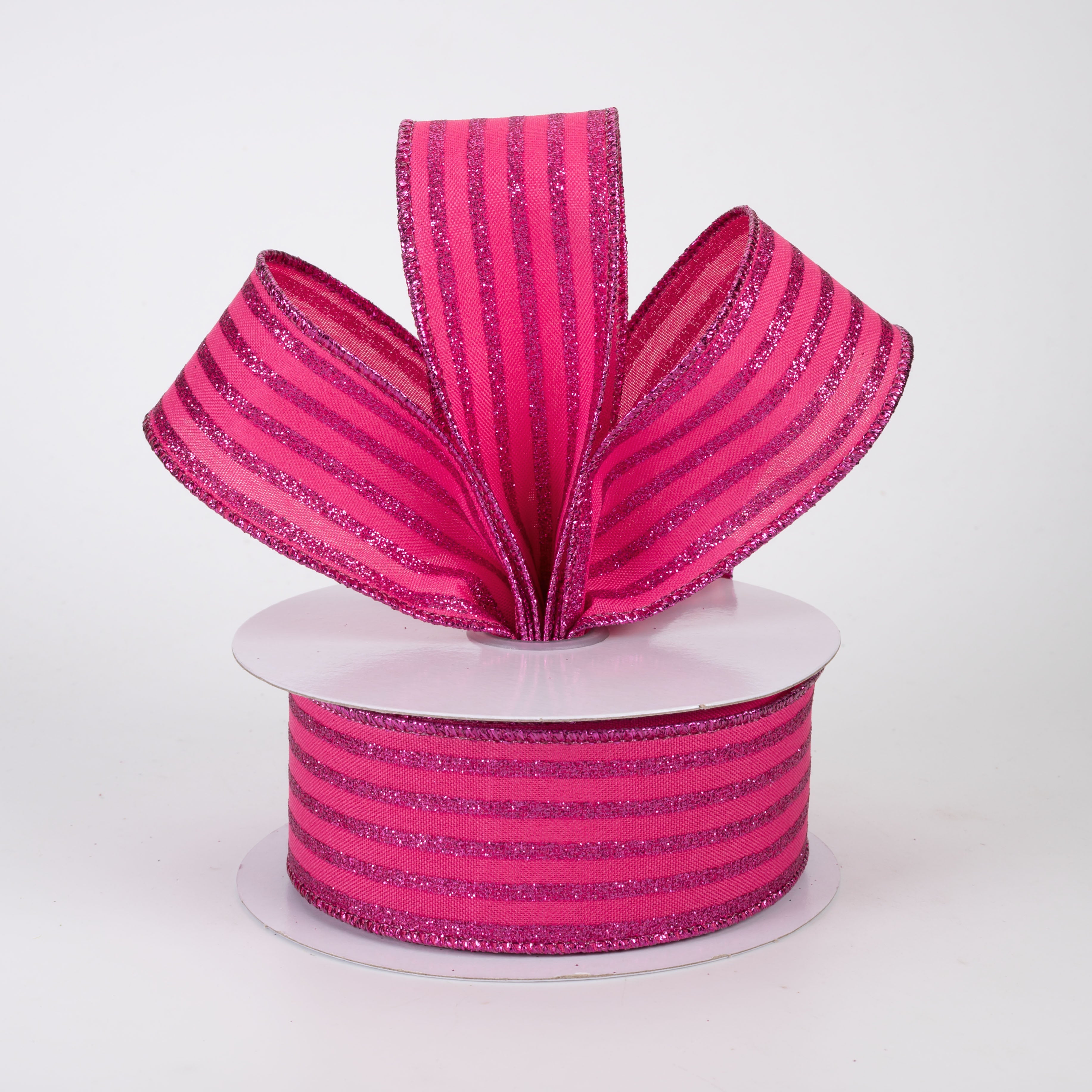 1.5" Glitter Vertical Stripe Ribbon: Hot Pink (10 Yards)