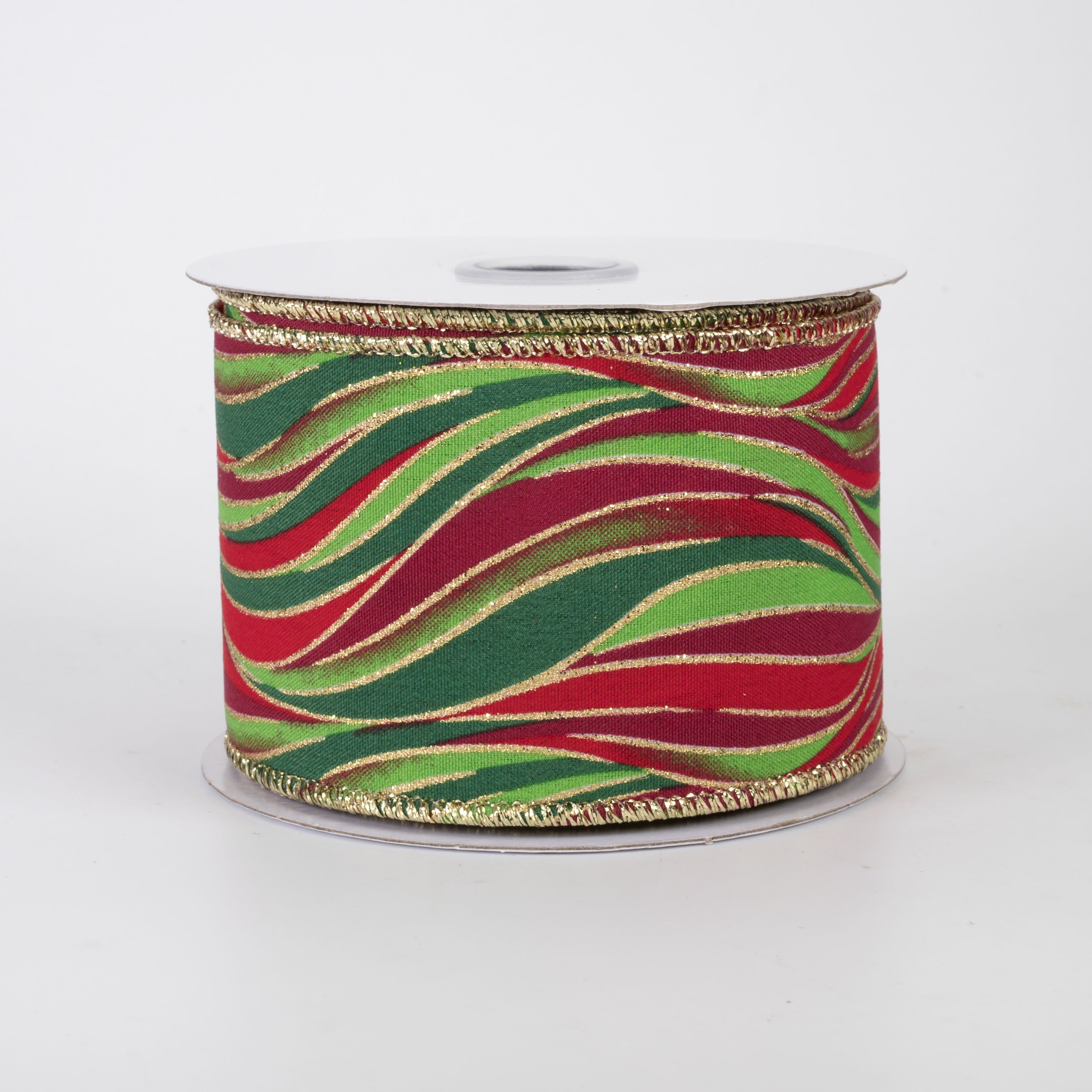 2.5" Glittered Wavy Stripes Ribbon: Red, Emerald & Lime Green (10 Yards)
