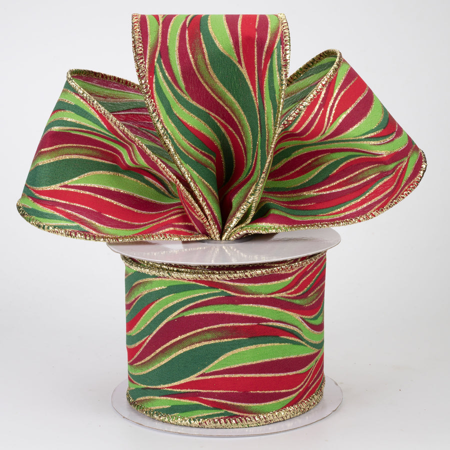 2.5" Glittered Wavy Stripes Ribbon: Red, Emerald & Lime Green (10 Yards)