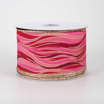 2.5" Glittered Wavy Stripes Ribbon: Red, Pink, Gold (10 Yards)