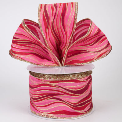 2.5" Glittered Wavy Stripes Ribbon: Red, Pink, Gold (10 Yards)