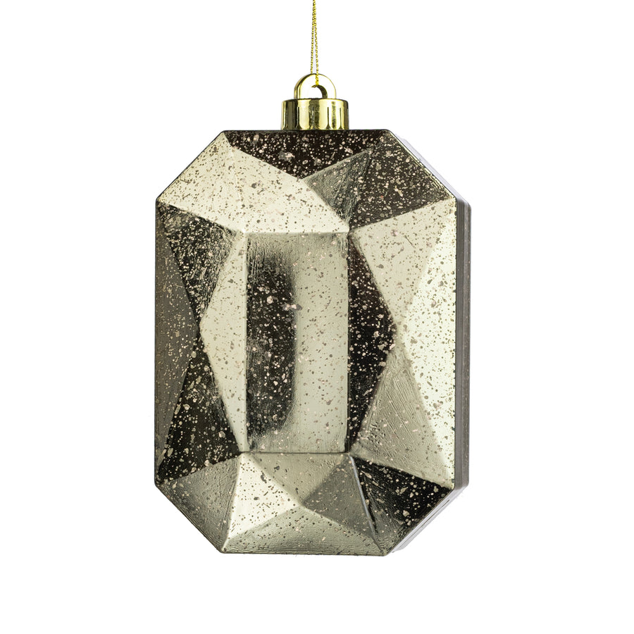 6.25" Antiqued Rectangle Gem Ornament: Mercury Champagne Gold