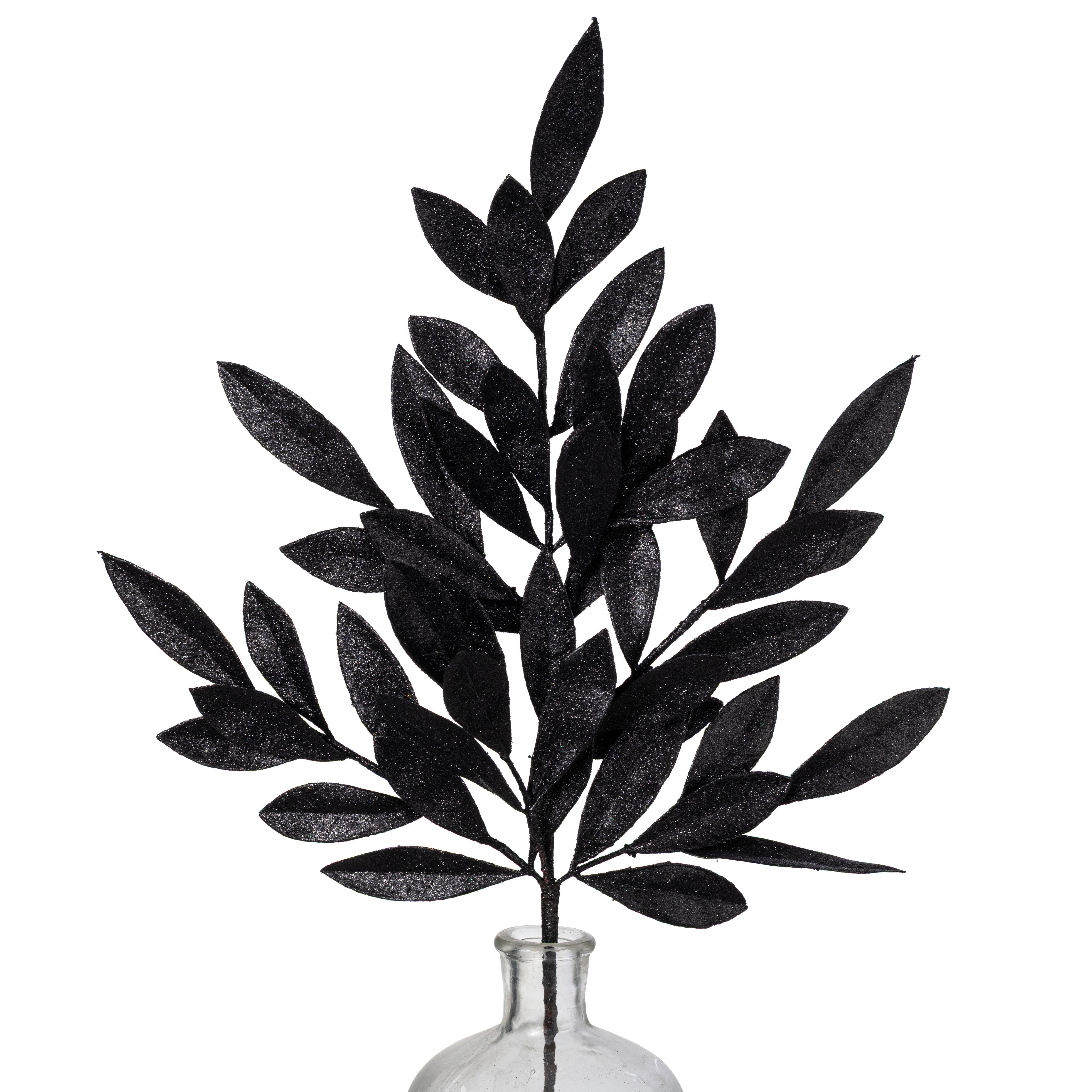 23" Bay Leaf Glitter Spray: Black