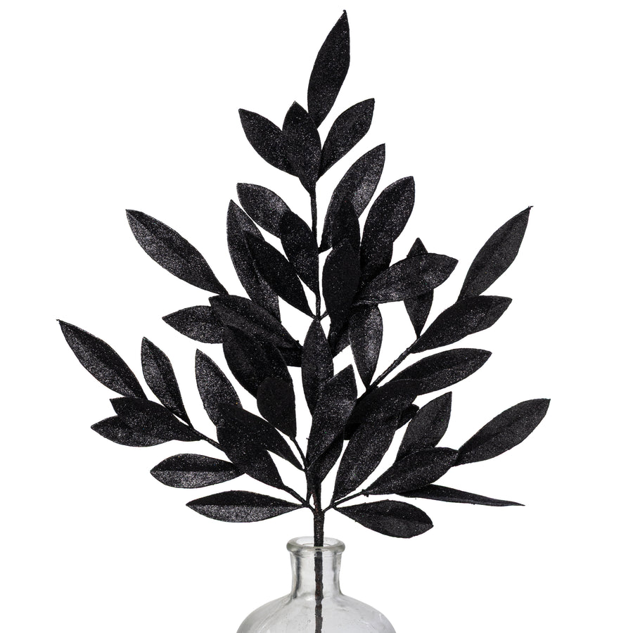 23" Bay Leaf Glitter Spray: Black